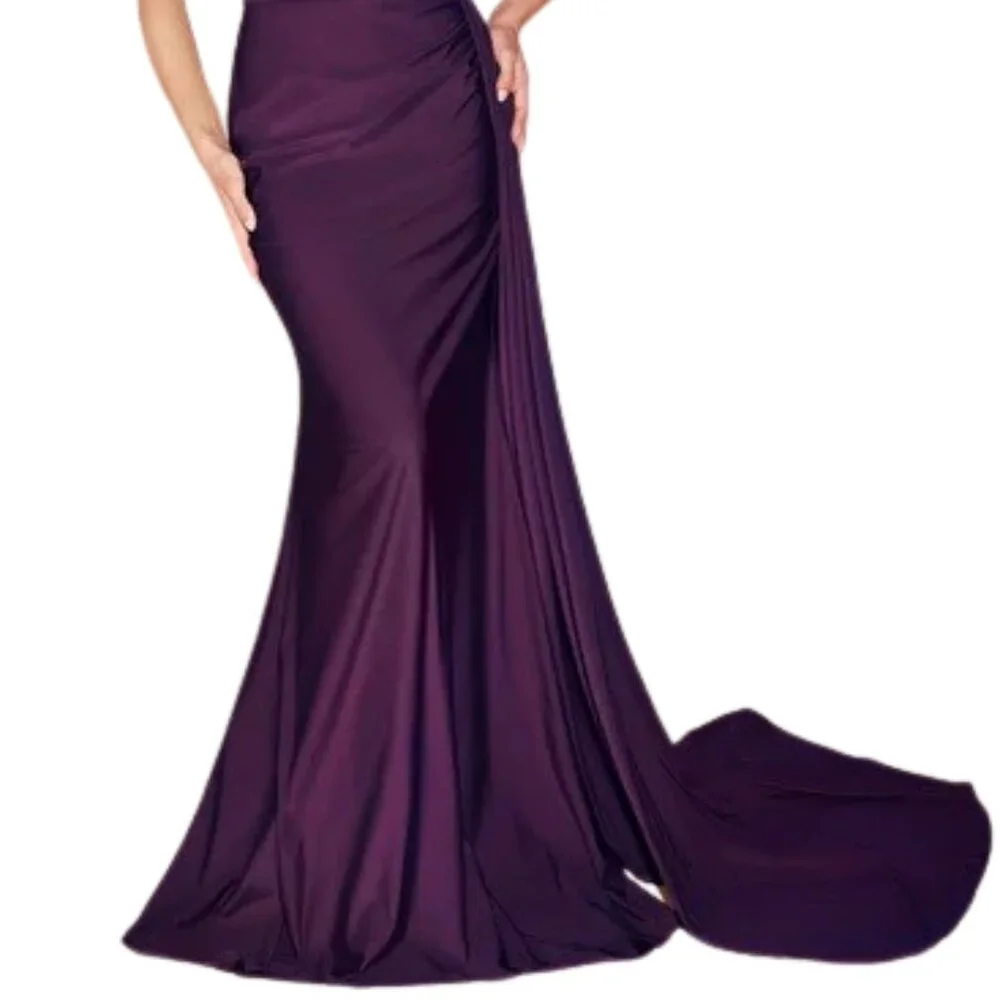NWT Ladivine PT004 One Shoulder Prom Dress Eggplant Size 6 - Picture 2 of 6